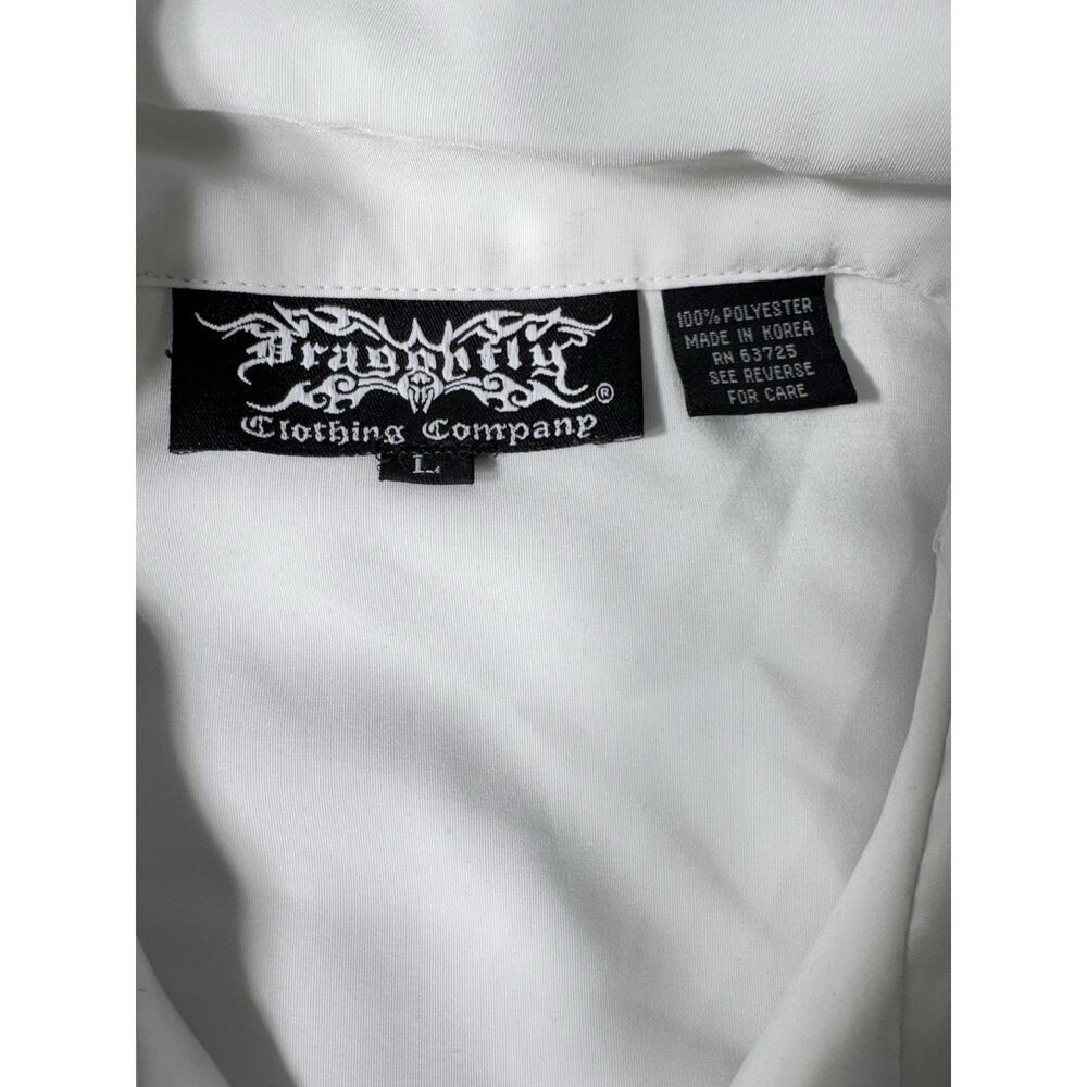 Vintage Y2K Dragonfly Shirt Mens L White Tribal Flame Button Up - Picture 5 of 5